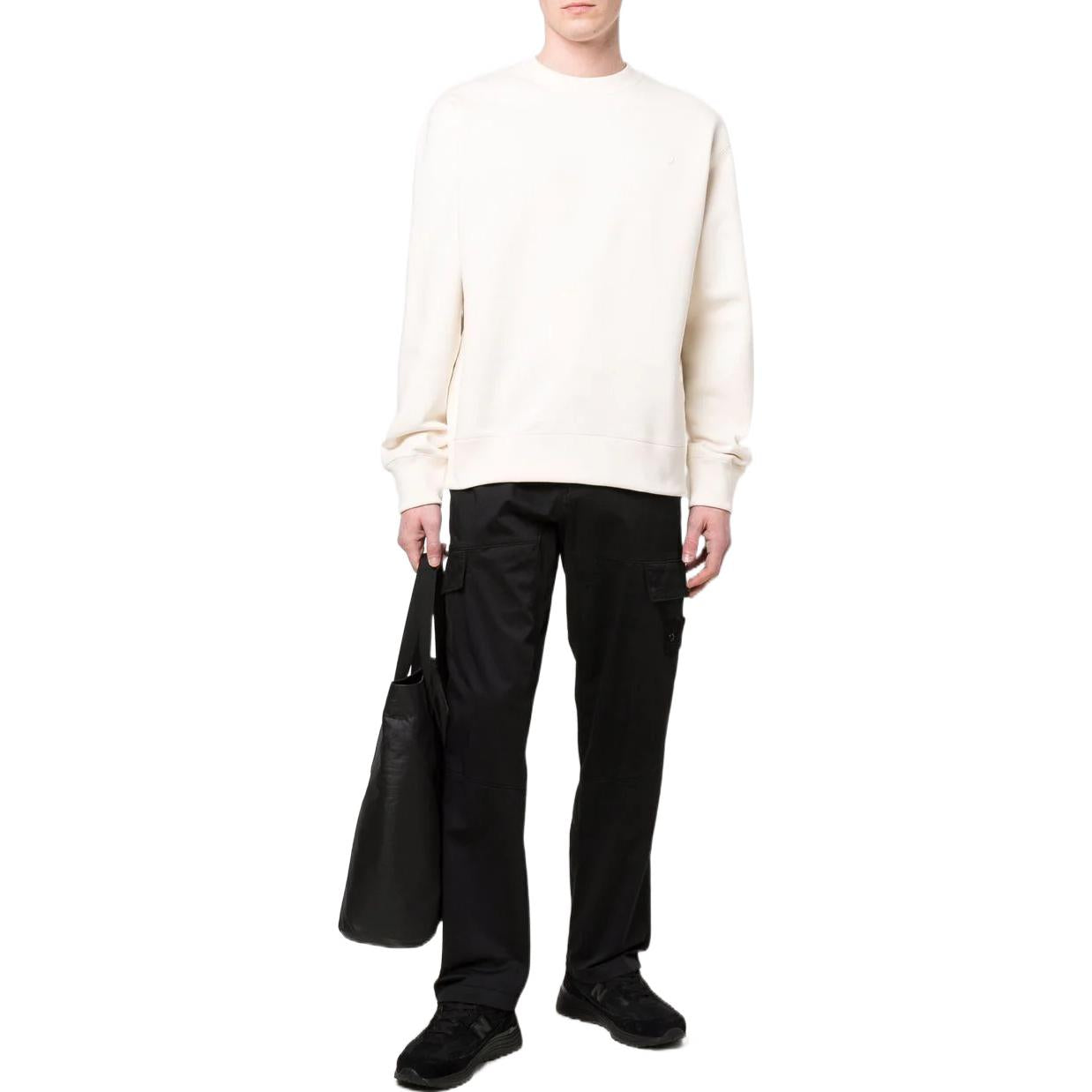 Men's adidas originals Classic Logo Solid Color Ribbed Round Neck Long Sleeves Milk White HD2751