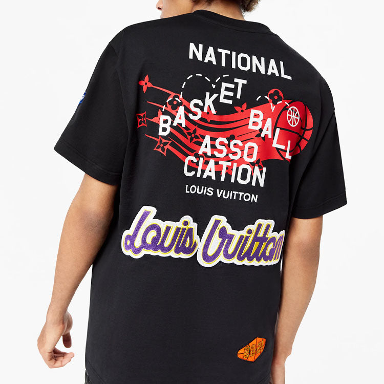 Men's LOUIS VUITTON x NBA Crossover Round Neck Printing Short Sleeve Black 1A8XEB