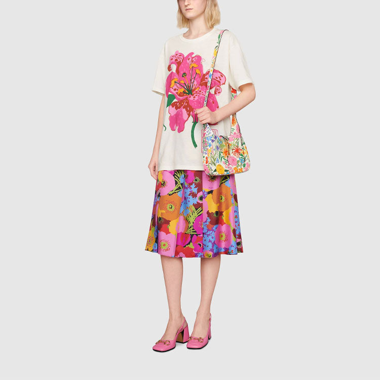 (WMNS) Gucci Ken Scott Flowers Printing Loose Round Neck Short Sleeve White T-Shirt 615044-XJDBQ-9095