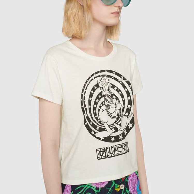 (WMNS) Gucci x Disney Donald Duck Printed Short-Sleeved For Beige 644674-XJDBE-9095