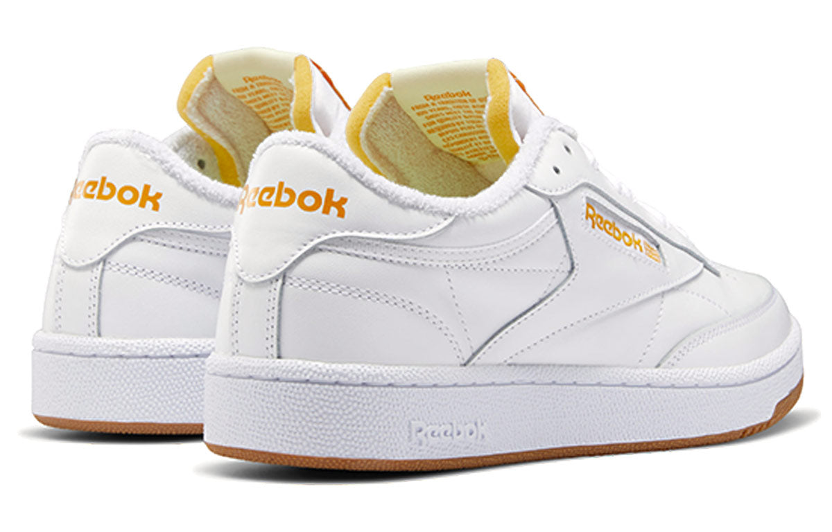 Reebok Club C 85 Stylish Low Top Casual Skate Shoes White Yellow FX1469