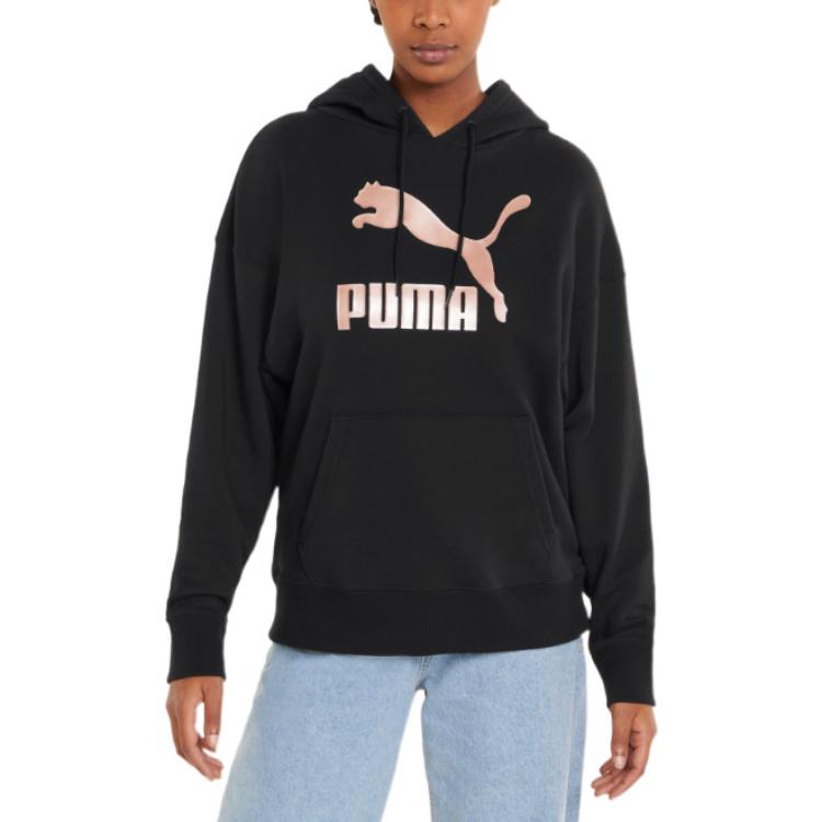 (WMNS) PUMA Large Logo Athleisure Casual Sports Hoodie Black Pink 535337-01