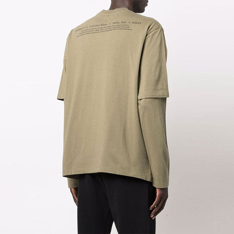 Men's Off-White Caravaggio Boy Printing Long Sleeves Loose Fit Military Green T-Shirt OMAB066F21JER0075584