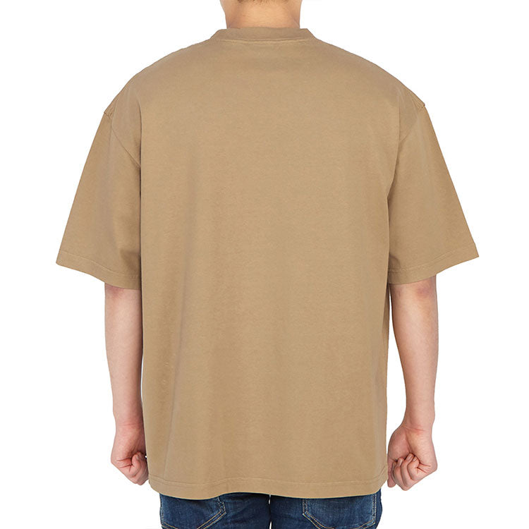 Men's Balenciaga SS21 Loose Round Neck Alphabet Embroidered Logo Short Sleeve Khaki 612966TJV879504