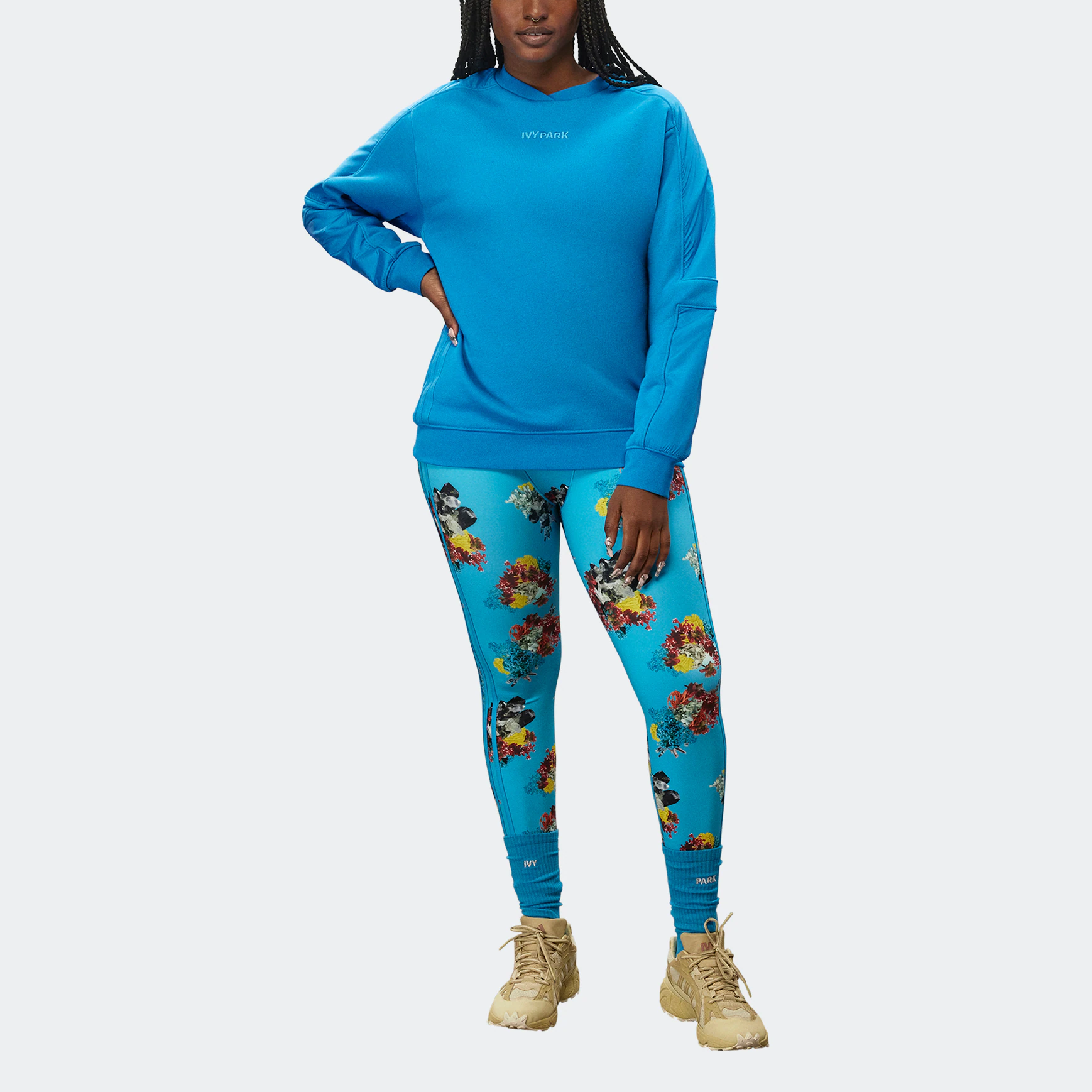 adidas x Ivy Park Crossover Solid Color Chest Logo Embroidered Pullover Round Neck Long Sleeves Blue HR3661