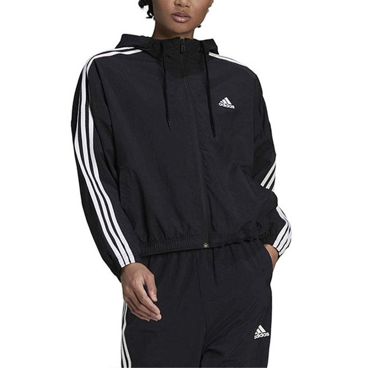 (WMNS) adidas Essentials Repeat Logo Loose-Fit Windbreaker Asia Sizing 'Black White' HC9160