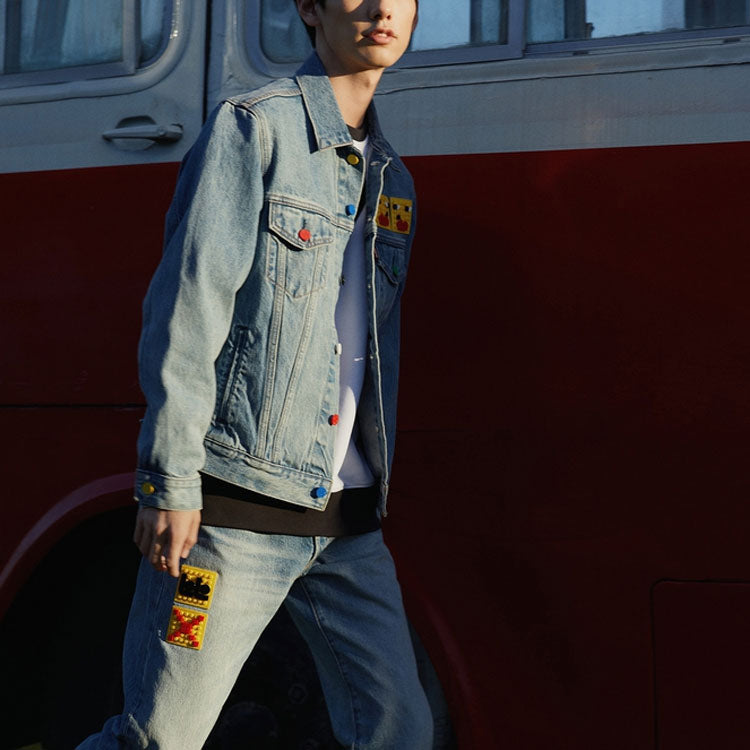 Men's Levis x LEGO Group Crossover Series lapel Denim Jacket Denim Blue 77380-0023