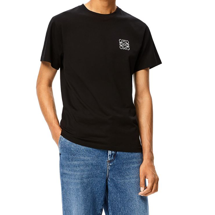 Men's LOEWE Anagram Classic Embroidered Cotton Round Neck Short Sleeve Black H6109230CR-1100