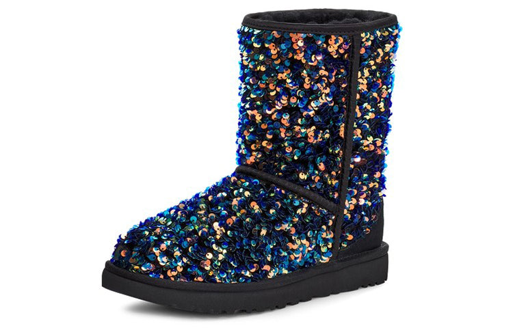 (WMNS) UGG Classic Short Stellar Sequin Snow Boots Black/Blue 1112514-BLK
