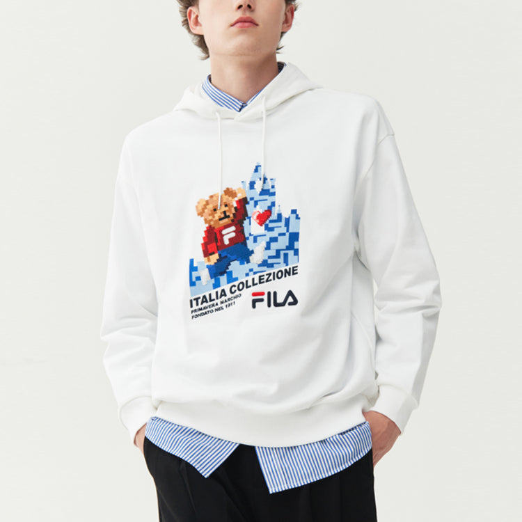 FILA Loose Sports Pullover hooded Long Sleeves White F11M118259F-WT