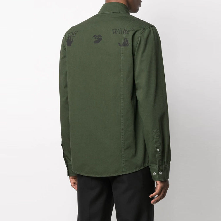 Off-White Logo Printing Solid Color Long Sleeves Shirt Version Green OMGA169S21FAB0025710