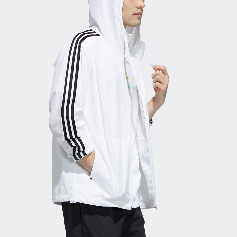 adidas neo M Ce 3s Wb Classic Stripe Windproof waterproof Sports Hooded Jacket White GP4907