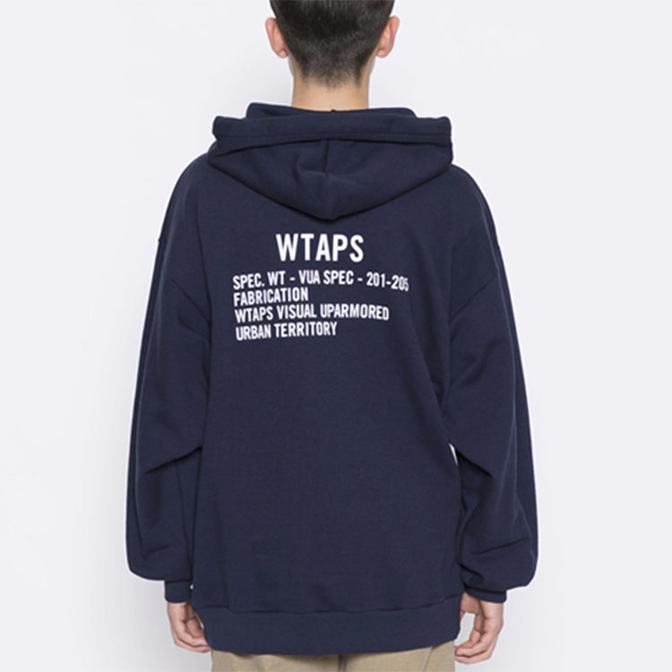 WTAPS Dawn. Design Hooded Sweatshirt. Copo Letters Printed Unisex Navy Blue 201ATDT-CSM18