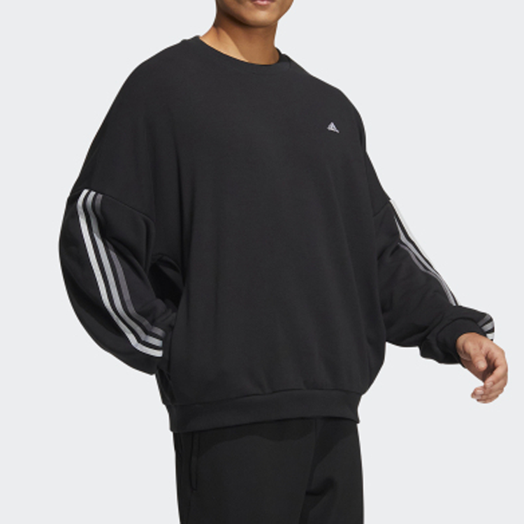 Men's adidas Stripe Sports Round Neck Pullover Black HC9960