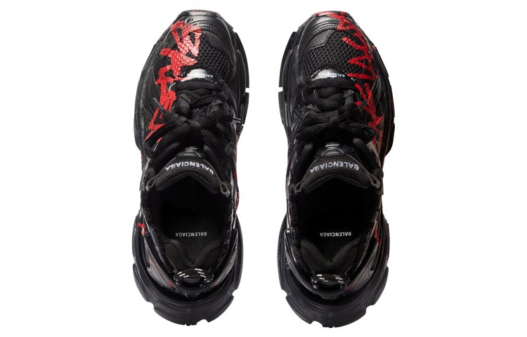 Balenciaga Runner Graffiti Sneakers 'Black and Red Mesh and Nylon' 677403W3RBQ1060