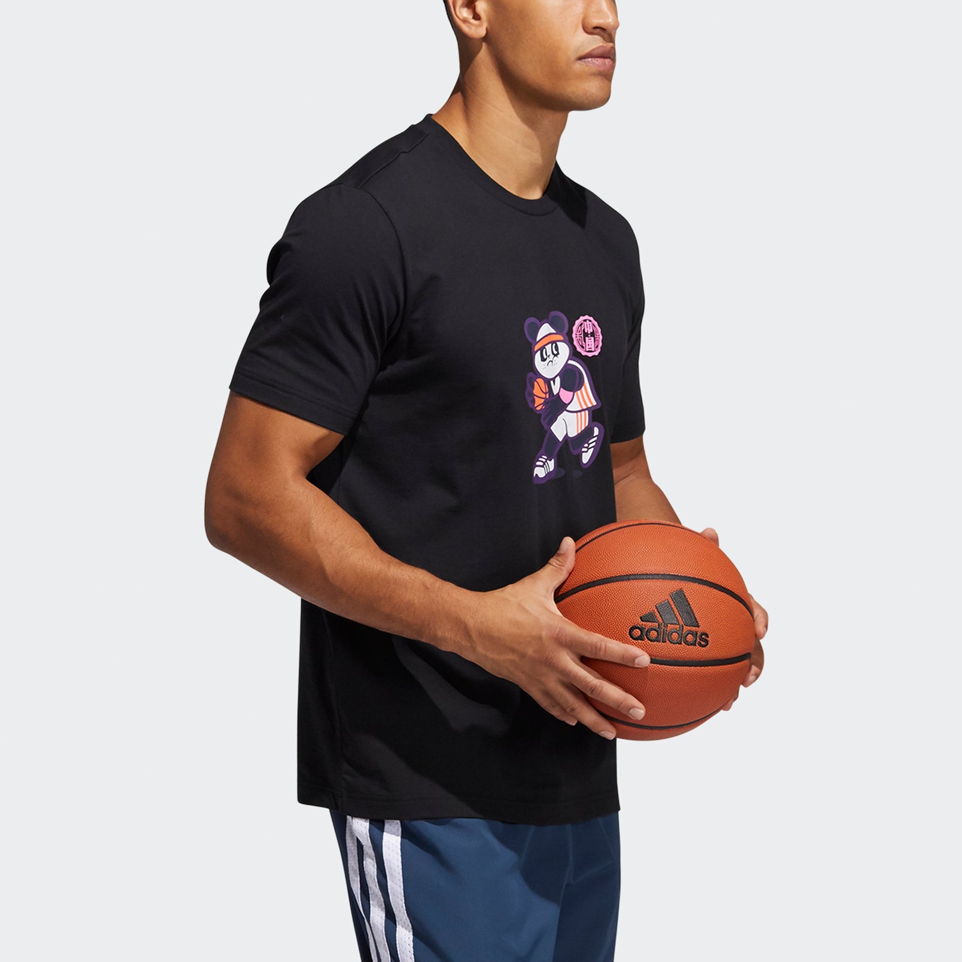 adidas Panda Tee Funny Cartoon Printing Basketball Sports Round Neck Short Sleeve Black GN5149