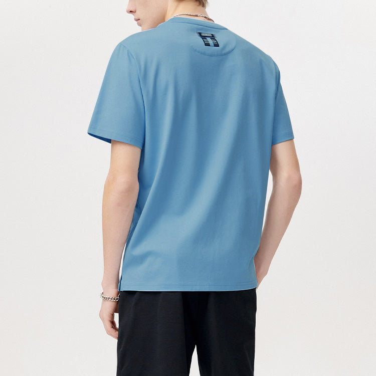 Men's FILA FUSION Alphabet Logo Printing Sports Knit Short Sleeve Blue T11M121114F-DB