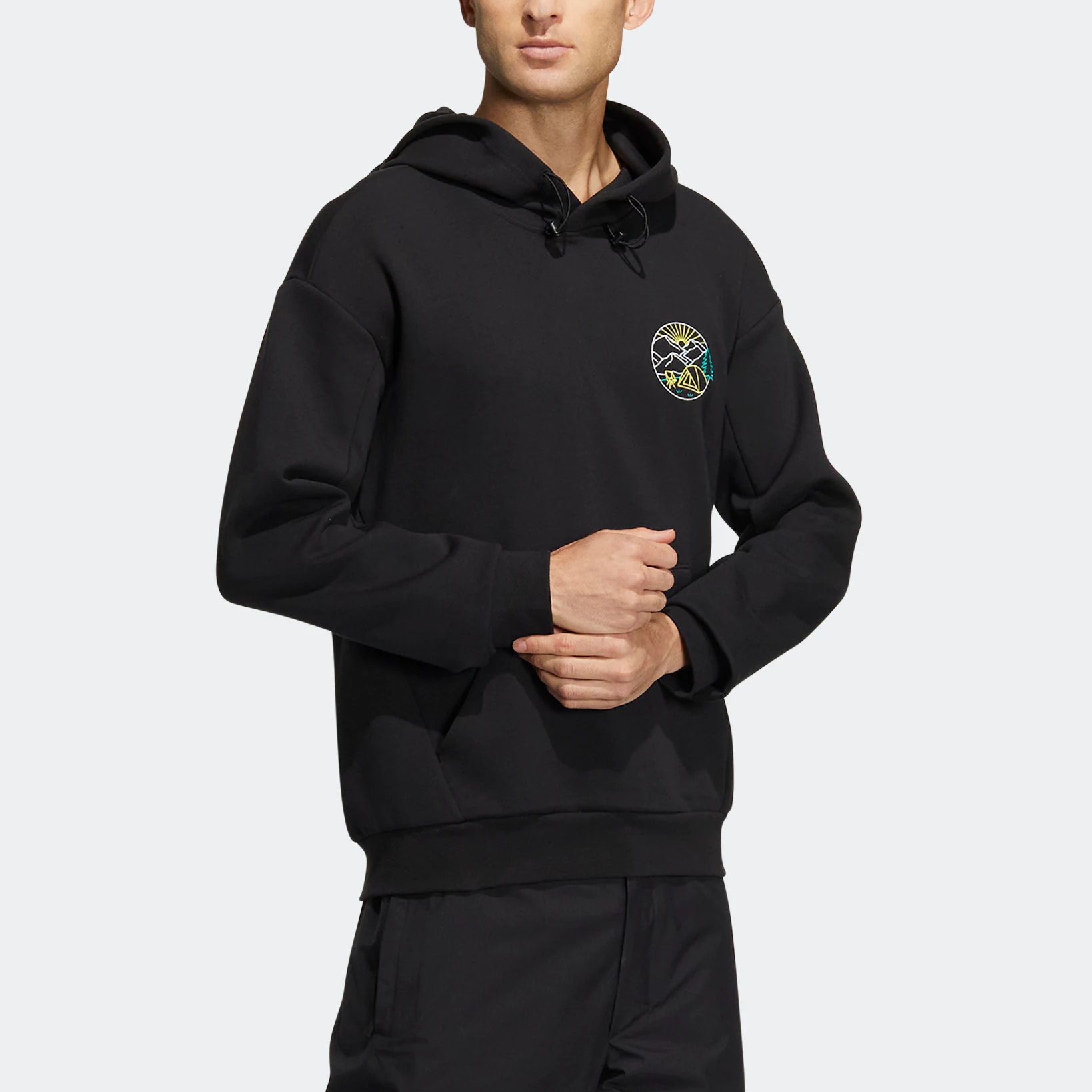 adidas Gfx Hood Swt Back Abstract Pattern Printing Kangaroo Pocket Sports Hooded Long Sleeves Black HN2018