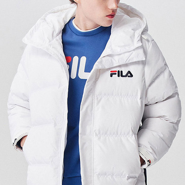 Men's FILA Contrasting Colors Logo Short Hooded Down Jacket White F51M048920F-WT