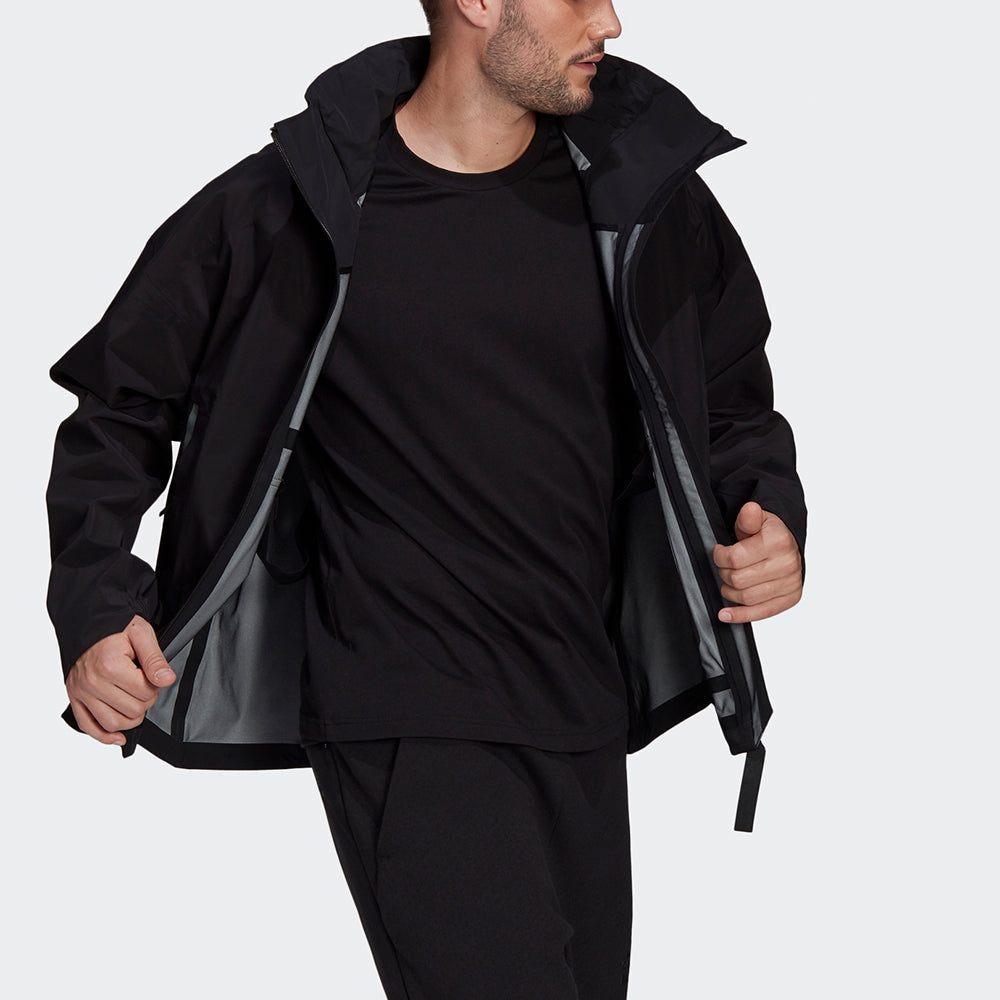 Men's adidas Myshelter Jkt Outdoor Sports Loose Rainproof Hooded Logo Jacket Black GP7853