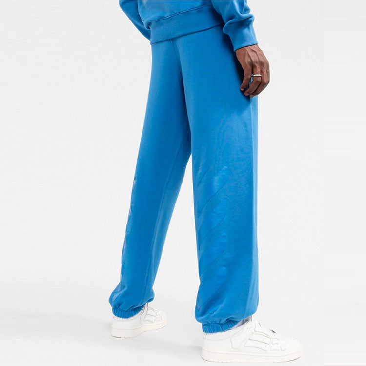 Men's Off-White FW22 Solid Color Stripe Bundle Feet Casual Long Pants/Trousers Blue OMCH029F22FLE0014545
