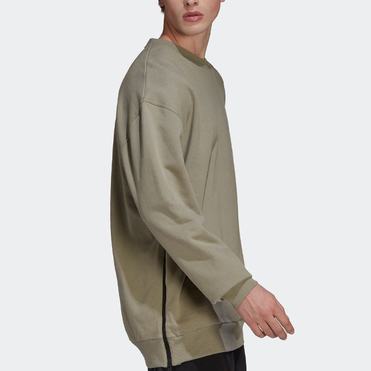 Men's adidas Solid Color Round Neck Loose Pullover Hoodless Gray Brown HG6636