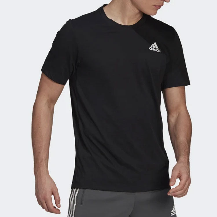 adidas Solid Color Logo Round Neck Pullover Short Sleeve Black GR0514
