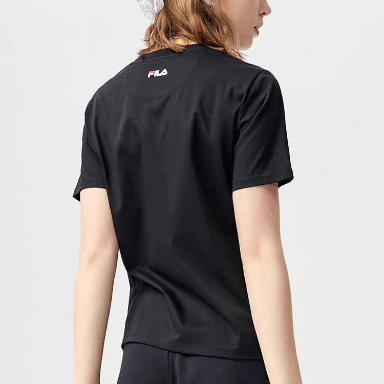 FILA FUSION Alphabet Printing Knit Sports Short Sleeve Black T11W121101F-BK