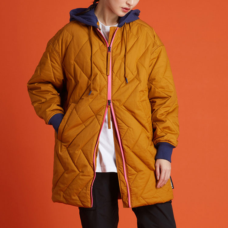 Converse Mid-Length Contrasting Colors Hooded Quilted Jacket Brown 10021078-A02
