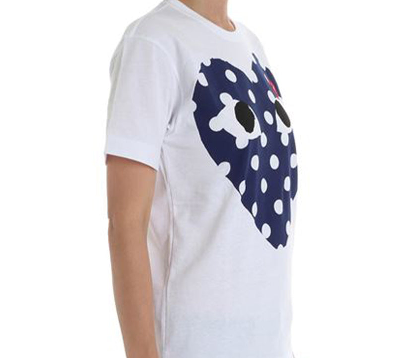 COMME des GARCONS PLAY polka dots Full Heart Short Sleeve 'White Navy' AZ-T234-051-1