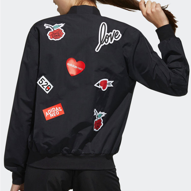 (WMNS) adidas neo Stand-up Collar Sports Back Printing Jacket 'Black' EH6505