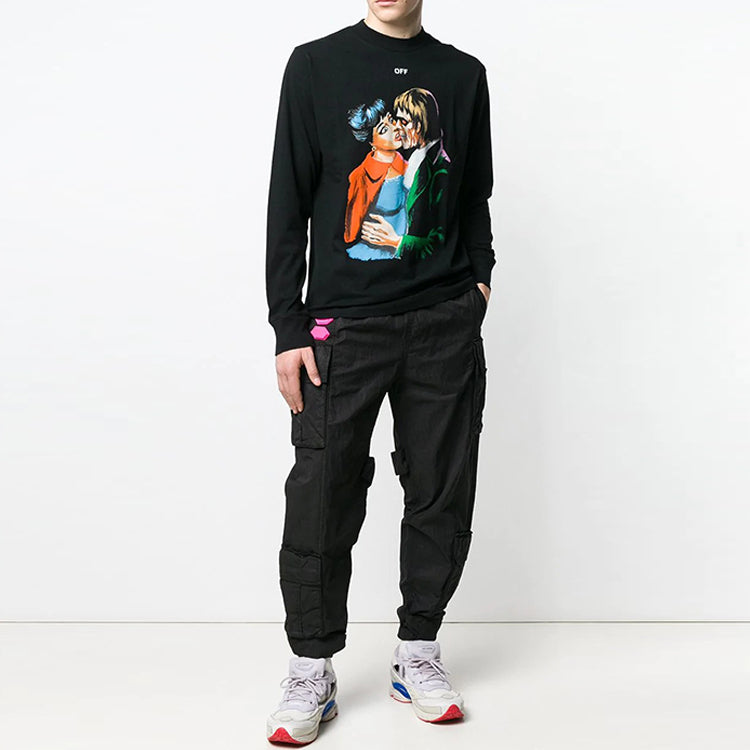 Men's Off-White Solid Color Cargo Pocket Sports Pants/Trousers/Joggers Loose Fit Black OMCF004R19A210211000