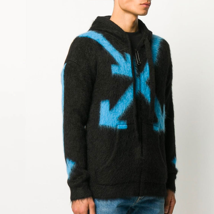 Men's Off-White Pattern Black Hoodie OMHA073F20KNI0021040