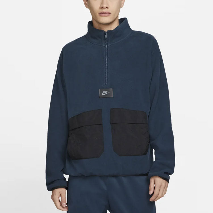 Men's Nike Sportswear Therma-FIT Logo Label Suede Half Zipper Stand Collar Jacket Blue DO2638-454