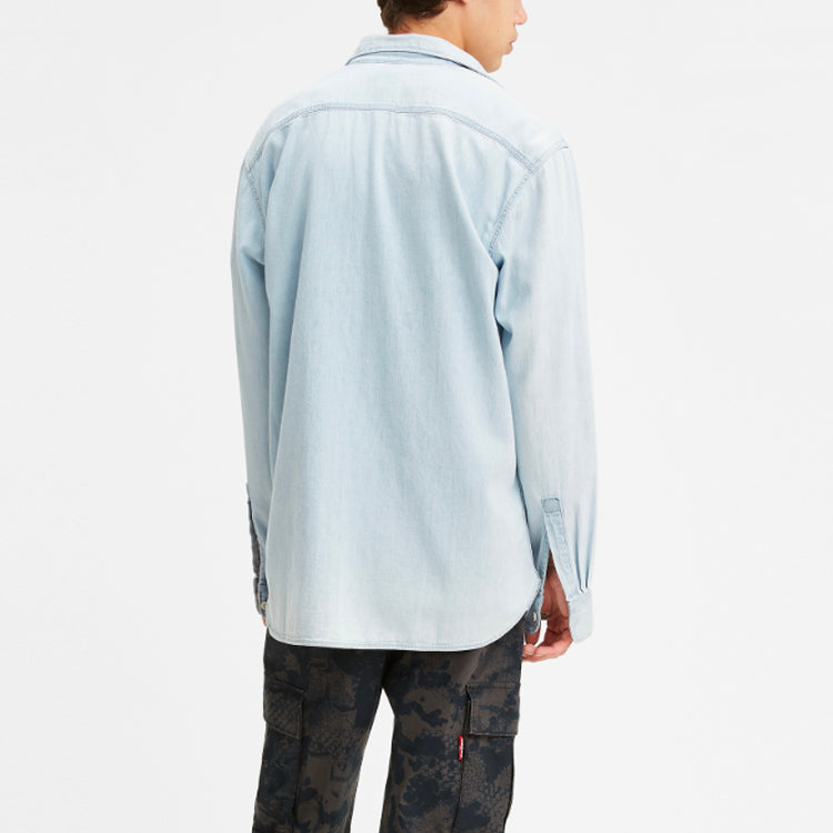 Men's Levis Casual lapel Denim Long Sleeves Shirt Light Blue 85478-0000
