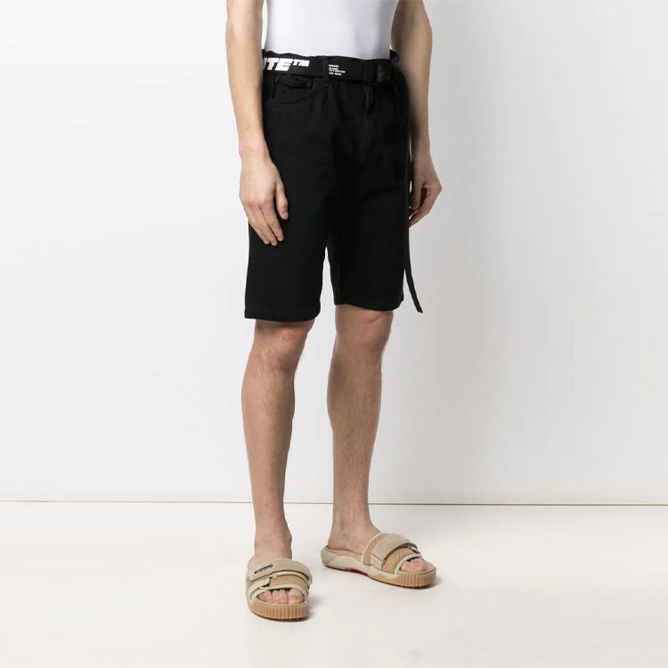 Off-White FW21 Alphabet Belt Design Casual Shorts Version Black OMYC005S21DEN0011001-1
