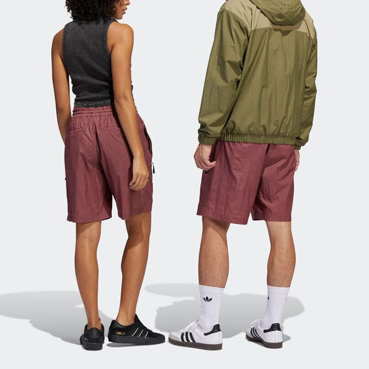 adidas Solid Color Elastic Waistband Straight Shorts Japanese Version Unisex Deep Red HA1291