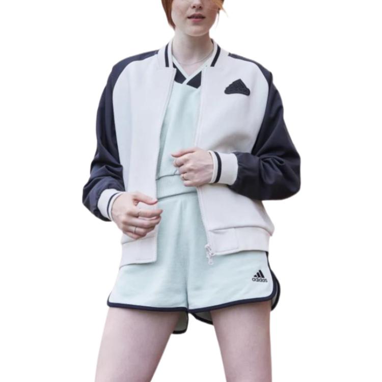 adidas Splicing Design Chest Logo Embroidered V Neck Jacket White HY2711