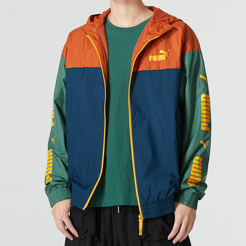 PUMA Colourblock Hooded Windbreaker Logo 'Green' 672425-64