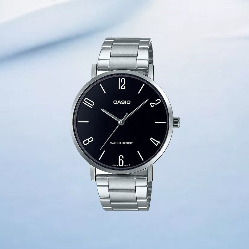 Men's CASIO DRESS Series Black Stainless Steel quartz Casual Watch Analog Mens MTP-VT01D-1B2