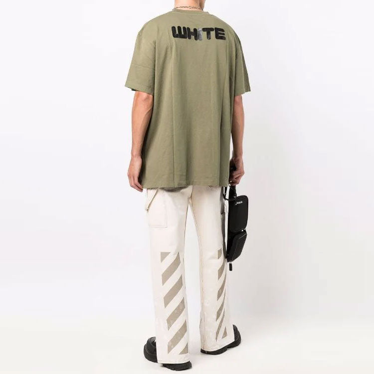 Off-White Logo Printing Round Neck Pullover Short Sleeve Loose Version Green OMAA038F21JER0015510
