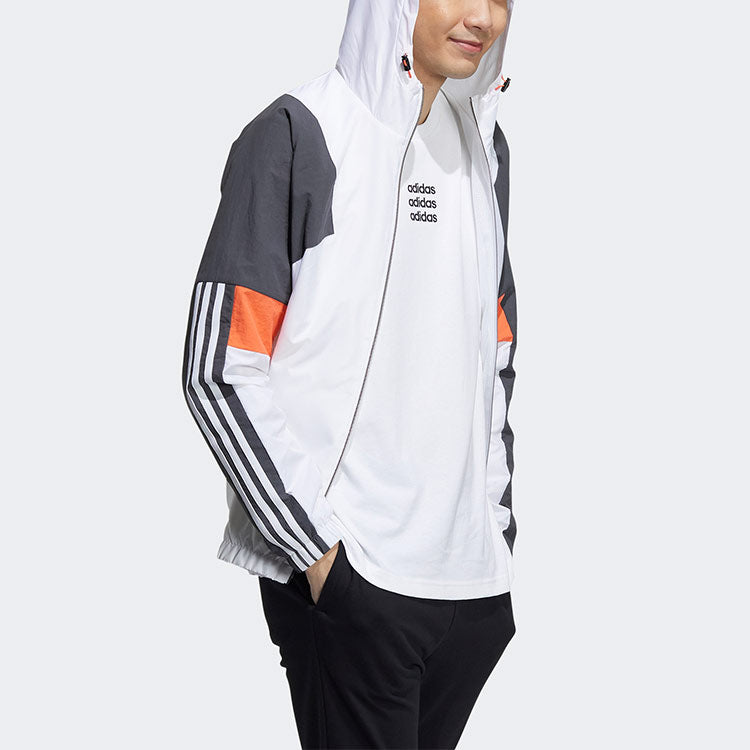 adidas neo Outdoor Sports Windproof Woven hooded Logo Jacket White Gray Colorblock GP5686