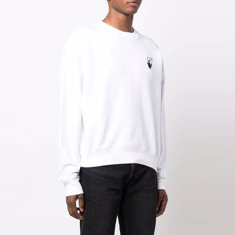 Men's Off-White Logo Arrow Pattern Pullover Loose Fit White OMBA035F21FLE0020110