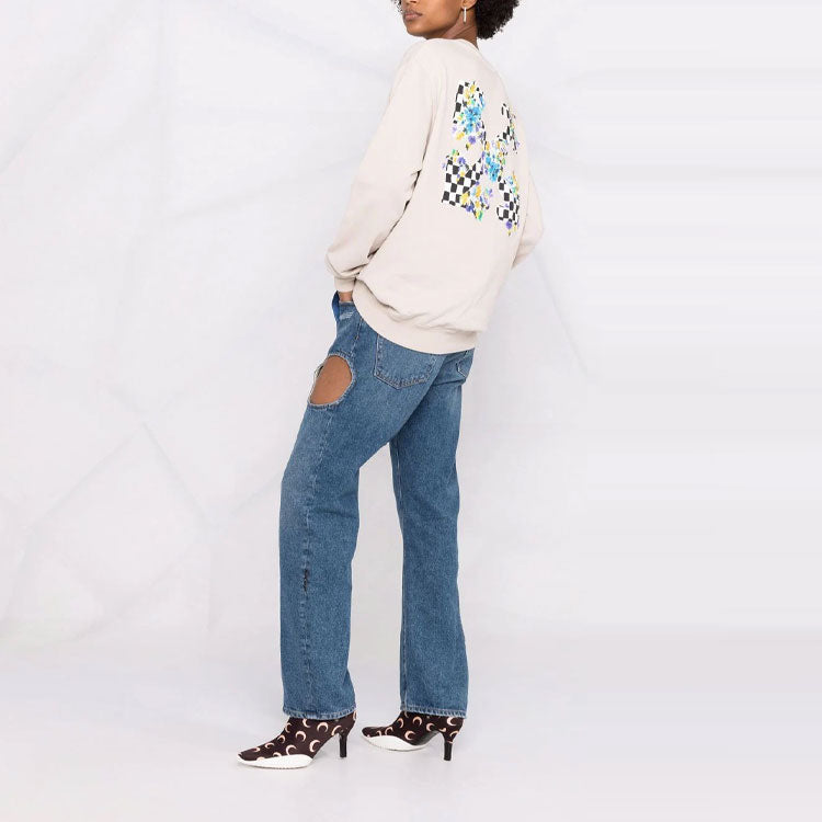 (WMNS) Off-White SS21 Arrows Plaid Flowers Printing Loose Fit Creamy White Hoodie OWBA055S21JER0020901