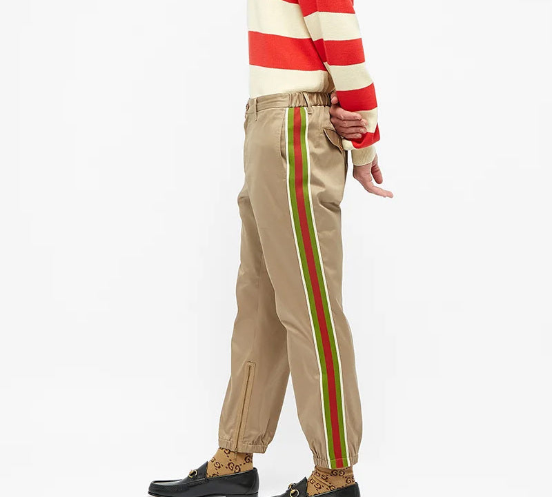 Gucci Cotton Casual Trousers With Striped Logo For Men Tawny 604187-XDA1R-2821