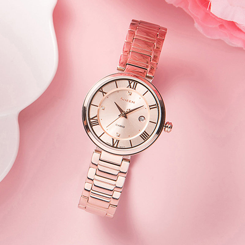 CASIO Waterproof SHEEN Stainless Steel Strap Quartz Sapphire Crystal Rose Gold Analog SHE-4529CG-4A