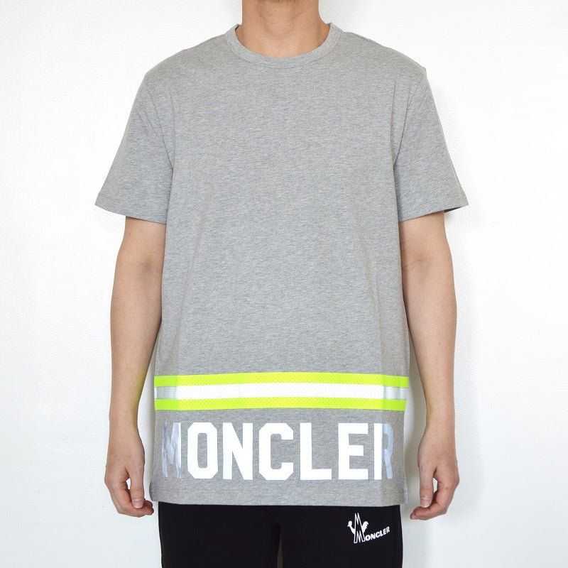 Men's Moncler Stripe Alphabet Logo Printing Short Sleeve Gray 0918C739208390T984