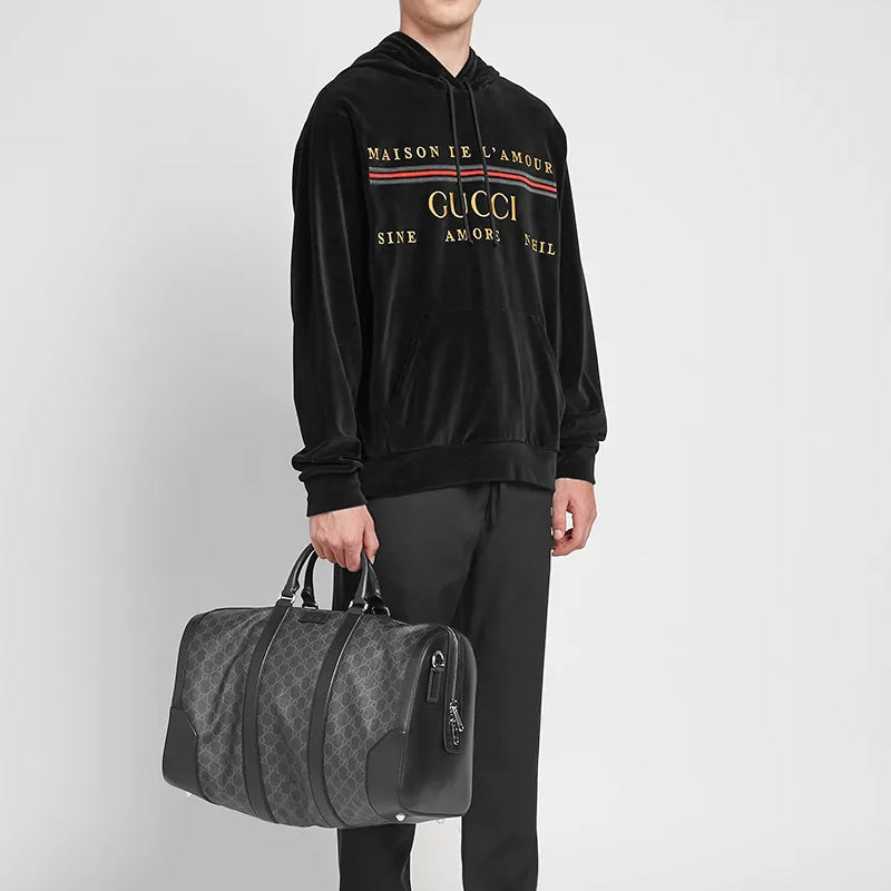 Gucci Logo Embroidered Velvet Hooded Sweatshirt Black 595530-XJBTC-1082