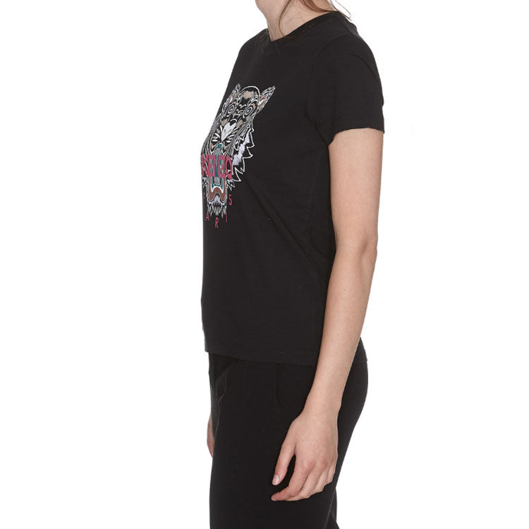KENZO SS21 Tiger Head Embroidered Printing Casual Short Sleeve Black F862TS7214YB-99