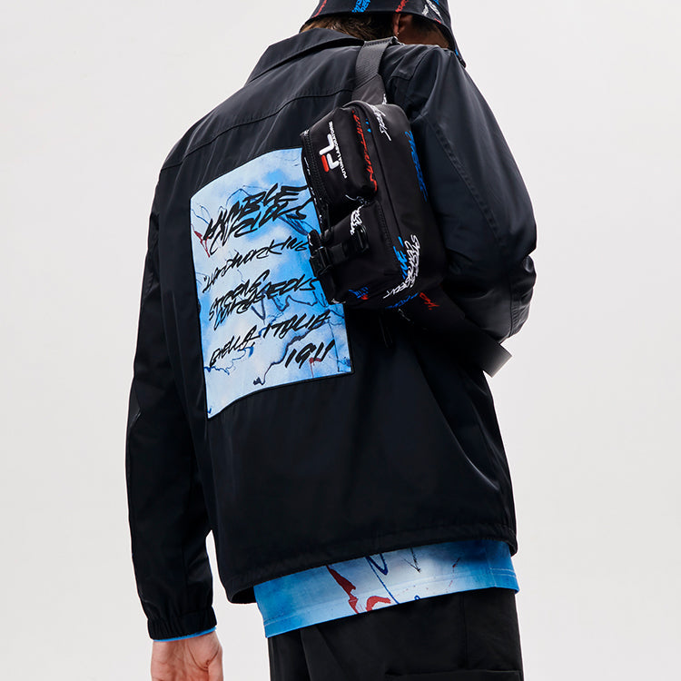 Men's FILA FUSION x FUTURA Crossover Pattern Printing Loose Coach Jacket Black T11M138703F-BK